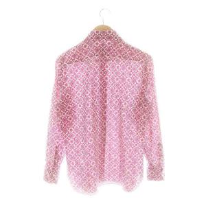 Finamore コットン 総柄シャツ 46 長袖 ピンク /HK OS