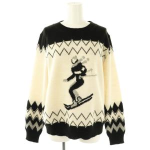 ウィークエンド Weekend スキー柄 セーター ニット 長袖 クルーネック ウール混 L アイボリー