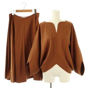 変形ドルマンブラウス プリーツスカート フレア セットアップ リネン混 L 42 テラコッタブラウン /ES