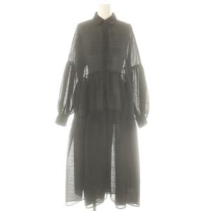 ジャガード シャツ 衿 ティアード ロング ワンピース 長袖 0 ブラック /HK OS