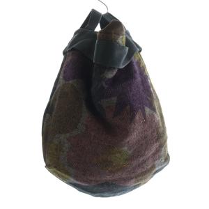 mina perhonen flower basketリネンウールレザーバッグ ハンドバッグ 茶 ブラウン ra9808 /SR28