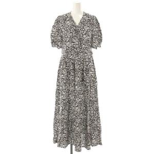 シャドーフラワーカシュクールワンピース ロング 36 ダークブラウン ホワイト /DF OS