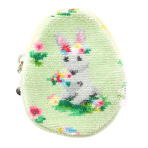美品 ハッピーイースター チャームポーチ 花柄 うさぎ柄 黄緑 ライトグリーン /GV