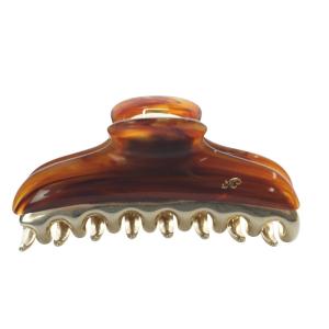 ヘアクリップ ロゴ 茶色 ブラウン ゴールド色 /SR51