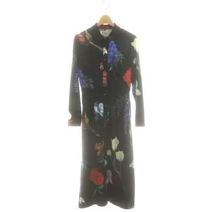 花柄 プリント シャツワンピース ロング 長袖 ブラック /HK OS