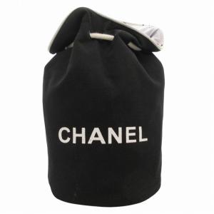 ノベルティ プールバッグ ワンショルダー 巾着 斜め掛け ロゴ キャンバス 黒 ブラック /GV