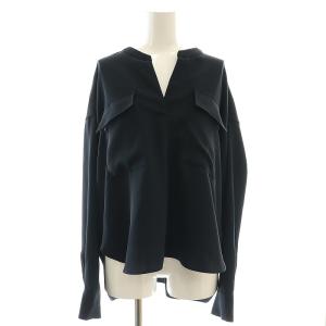 24AW ワークディテールドレープシャツ 長袖 バンドカラー 紺 ネイビー /AT OS