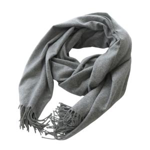 ストール マフラー 大判 カシミヤ フリンジ グレー /YO25
