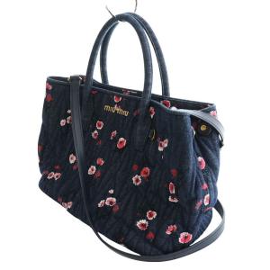miumiu マテラッセ フラワープリント2WAYバッグ ネイビー 5BG102