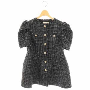 ペプラムハーフスリーブジャケット ノーカラー 38 ブラック /HK OS