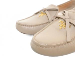 PRADA ドライビングシューズ ローファー レースアップ レザー 35.5 21.5cm ベージュ 1DD070