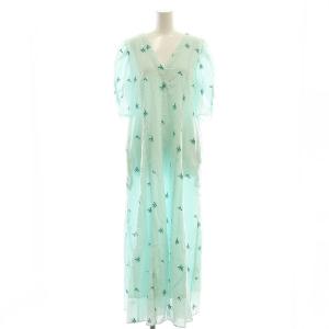 Cotton Voile Dot Leaf Embroidery Gather Sleeve Dress