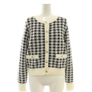 24SS ギンガムブークレニットカーディガン 長袖 38 オフホワイト ブラック /DO OS SH