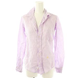 BARRY リネン ストライプ シャツ スキッパー XXS 紫 白 /MI OS SH
