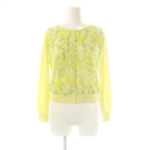 ミモザ刺繍 ニットカーディガン クルーネック チュール 38 黄 イエロー /AT OS SH
