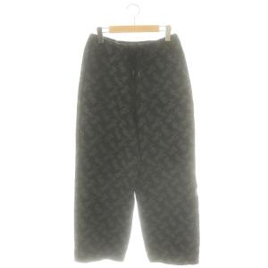 リーフジャガード ワイドパンツ 総柄 F 黒 ブラック 緑 グリーン /AT OS