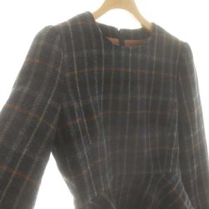 Shinzone ウール チェック ペプラムブラウス 長袖 38 紺 ネイビー /AT OS