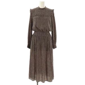 フレーズプリント スタンドネックワンピース ロング 34 ダークブラウン /DF OS