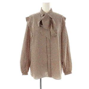 24AW カラーハウンドトゥース ボウタイブラウス シャツ 長袖 前開き 36 ベージュ /NR OS