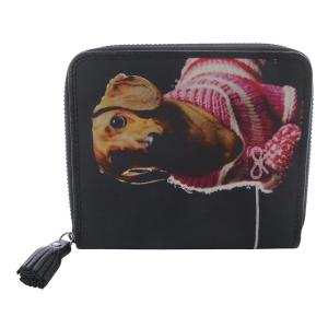 犬 転写 ラウンドファスナー 二つ折り財布 黒 ブラック /SR18