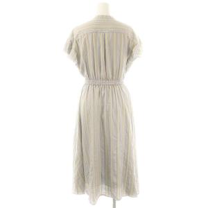 ANAYI ドビーストライプ ラッフル ワンピース ロング 半袖 34 ベージュ /HK OS