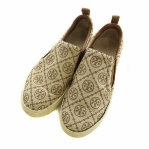 TORY BURCH 87321 スニーカー シューズ スリッポン モノグラム 6.5M 23.5cm ベージュ 茶 /MI