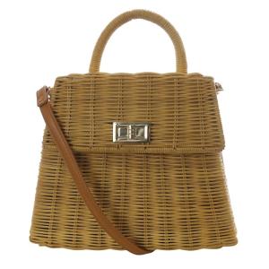 TRAPEZE RATTAN BAGカゴラタンバッグ ハンドバッグ 2way ショルダーバッグ 茶 ブラウン