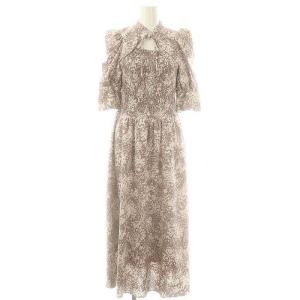 デコルテオープンワンピース 総柄 0 ラベンダー 白 /CX OS