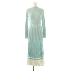 23AW ミックスリブニットワンピース ロング ベルト付き 38 ライトブルー /DF OS