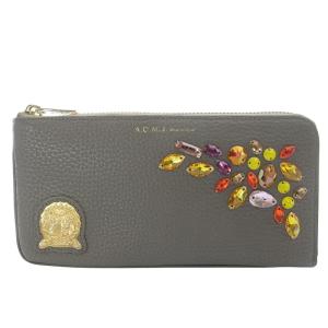 長財布 L字ファスナー ビジュー レザー グレー /YO26