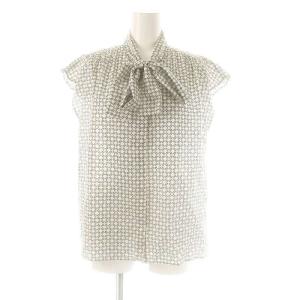 24SS BBダイアゴナルプリント ボウタイブラウス ノースリーブ 36 ベージュ /AT OS