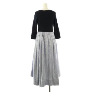 JUSGLITTY 23SS ニット切り替えワンピース ロング ストライプ 2 ネイビー ブルー /DF OS