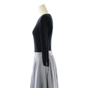 JUSGLITTY 23SS ニット切り替えワンピース ロング ストライプ 2 ネイビー ブルー /DF OS