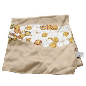 CHANEL グリポア ジュエリー柄 シルク スカーフ ブラウン