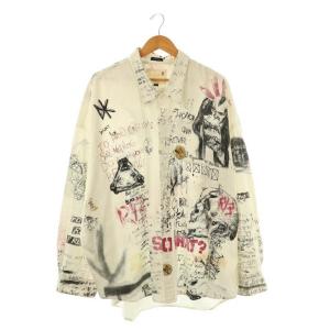 Sketch Print Drop-Shoulder Shirt L ホワイト