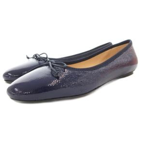 美品 バレエシューズ フラット リボンデザイン エナメル 39 紺 ネイビー /GV SH