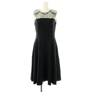 ベーシック basic レースコンビワンピース ひざ丈 ノースリーブ 34 ネイビー /DF OS