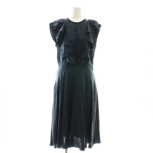essence of anayi シルクフリルワンピース ロング 38 ネイビー /DF OS