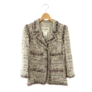 08P P32903V23008 フリンジツイードジャケット ラメ 38 グレー