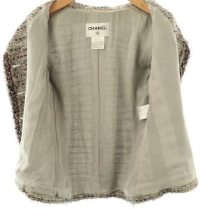 CHANEL 08P P32903V23008 フリンジツイードジャケット ラメ 38 グレー