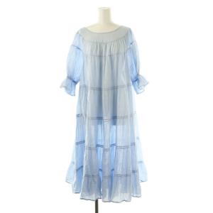 PARADIS ティアードワンピース ロング 七分袖 XS ブルー /DO OS