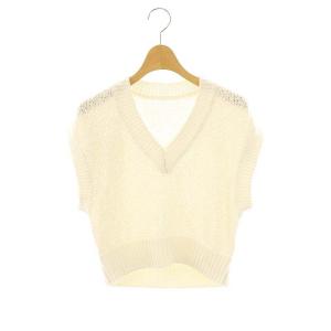 24SS カノコショートニットトップ セーター フレンチスリーブ Vネック 36 オフホワイト /NR