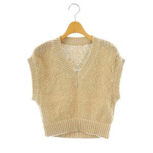 24SS カノコショートニットトップ セーター フレンチスリーブ Vネック 36 ベージュ /NR OS
