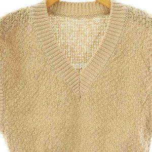 Diagram GRACE CONTINENTAL 24SS カノコショートニットトップ セーター フレンチスリーブ Vネック 36 ベージュ /NR OS