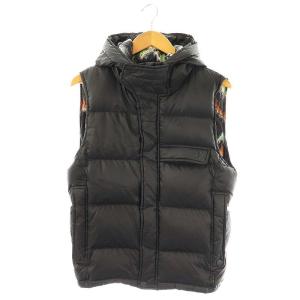 ダウンベスト ジップアップ 裏地総柄 L 黒 ブラック /AT OS