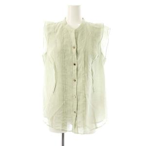 24SS サマーエアリーフリルブラウス シャツ ノースリーブ 前開き 1 黄緑 /NR OS