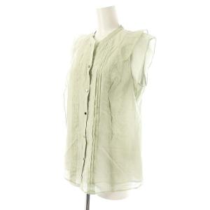 JUSGLITTY 24SS サマーエアリーフリルブラウス シャツ ノースリーブ 前開き 1 黄緑 /NR OS