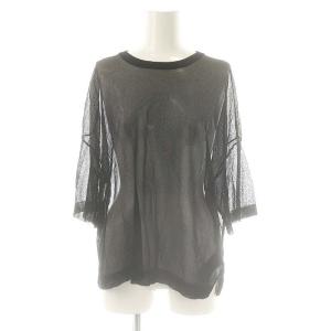 Sheer T-shirt ニット プルオーバー 五分袖 ブラック /DF OS