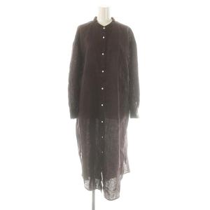 FRENCH LINEN シャツワンピース ロング 長袖 ブラウン /HK OS