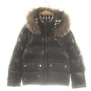 裏地チェック柄 フォックスファー ダウンジャケット S ブラック